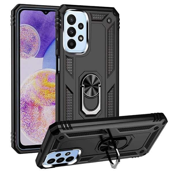 Samsung Galaxy A23 4G Anti Scratch Rugged Magnetic Car Mount Ring Shockproof Heavy Duty Cover (Black) Samsung Galaxy A23 4G Anti Scratch Rugged Magnetic Car Mount Ring Shockproof Heavy Duty Cover (Black)